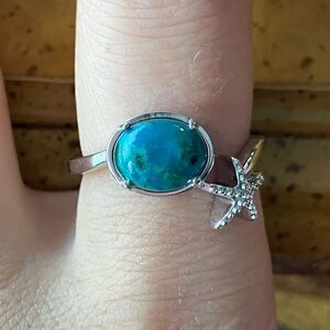 Natural Chrysocolla Sterling Silver Starfish Ring Size 8